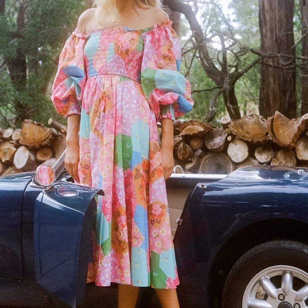 Spell & The Gypsy Freda Shirred Midi Dress In Lolly Small NWT